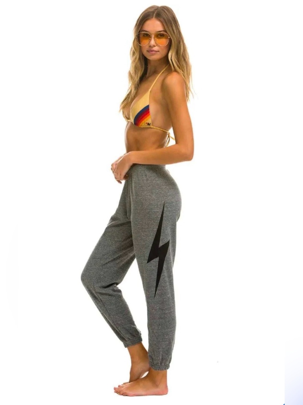 Aviator Nation Gray Joggers with Black Lightning Graphic